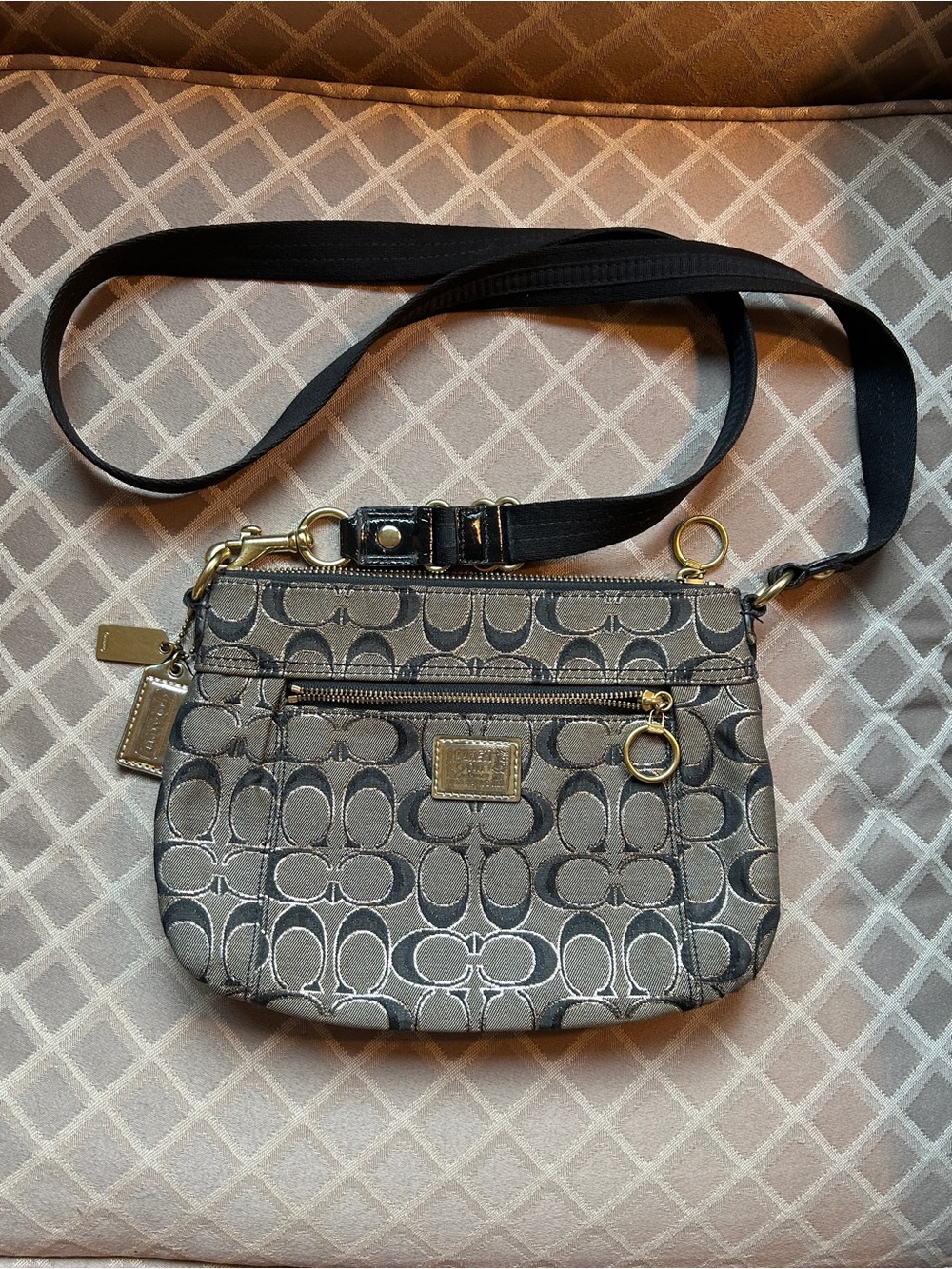 Y2K Coach Poppy Crossbody Bag Black and Gold Logo